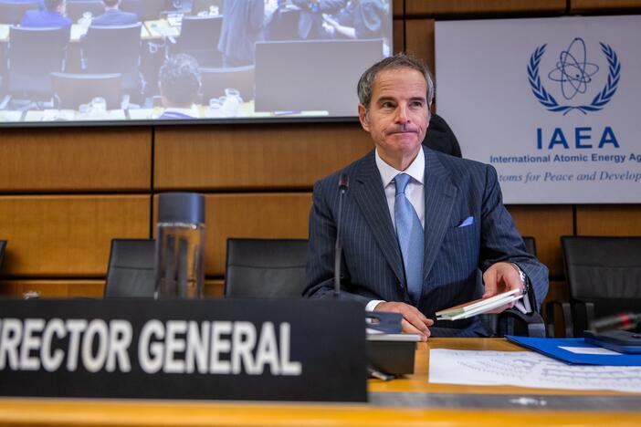 Rafael Mariano Grossi, director general of the International Atomic Energy Agency, arrives for an IAEA meeting in Vienna, Austria, on June 23.