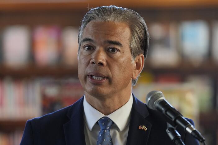 California Attorney General Rob Bonta at a news conference in San Francisco on Dec. 4, 2024. Bonta is leading 20 state attorneys general in a lawsuit seeking to block federal health officials from further sharing Medicaid data and DHS from using it for immigration enforcement.