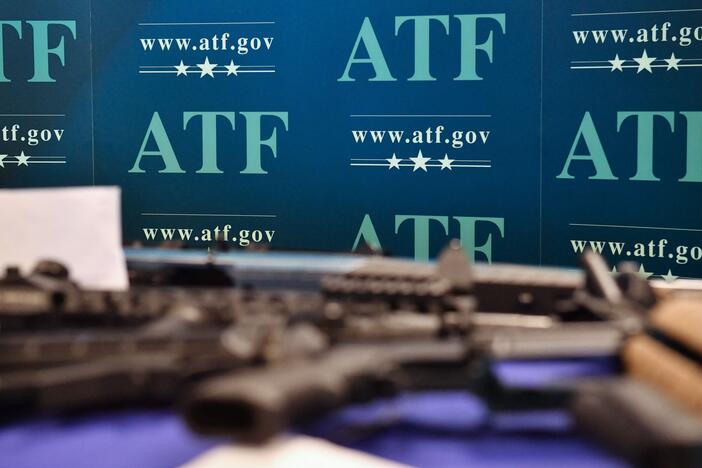 "Ghost guns" seized in federal law enforcement actions are displayed at the Bureau of Alcohol, Tobacco, Firearms, and Explosives (ATF) field office in Glendale, Calif. on April 18, 2022. Former President Joe Biden imposed a host of restrictions on gun sellers. Some of those will be eased or eliminated as the Trump administration restructures the ATF.