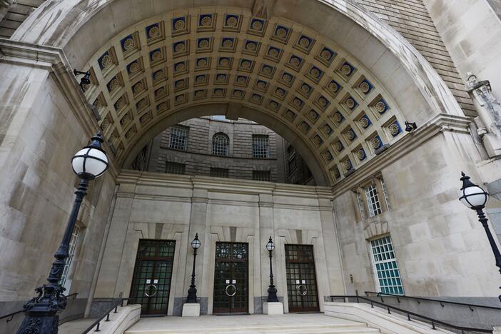 The entrance to the headquarters of MI5, Britain's domestic intelligence agency, in London.