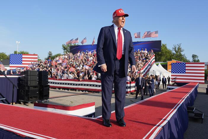 President Donald Trump arrives to speak at a rally at the Iowa State Fairgrounds, Thursday, July 3, 2025, in Des Moines, Iowa. (AP Photo/Alex Brandon)