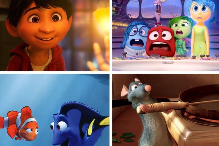 We asked our listeners: What's your favorite Pixar movie? Clockwise from left: <em>Coco, Inside Out, Toy Story 3, WALL-E, Ratatouille </em>and <em>Finding Nemo</em>