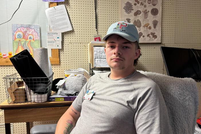 Taylor Bergmann poses for a portrait in his office in Yogi Bear's Jellystone Park in Kerrville, Texas on July 8, 2025.