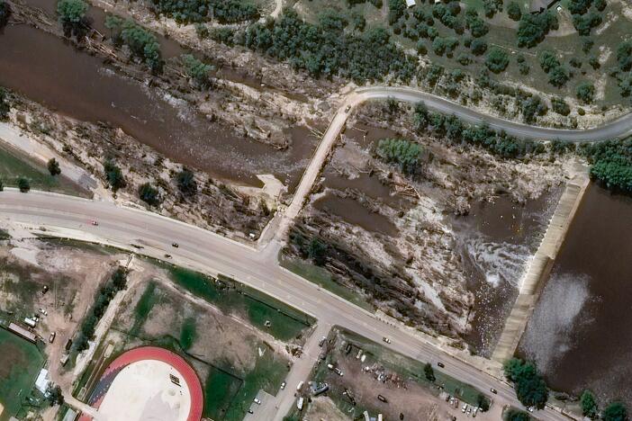 Imgram dam after flash flood in Texas