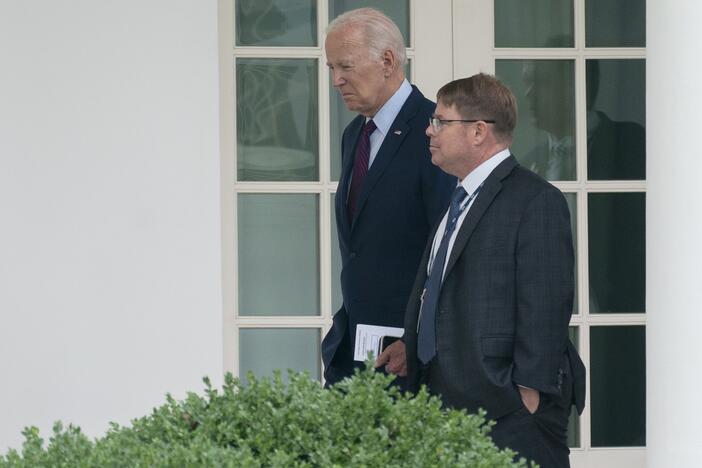 Former President Joe Biden walks with his White House physician, Kevin O'Connor, outside the White House on Aug. 28, 2023. O'Connor declined to testify Wednesday as part of an investigation by Republicans on the House Oversight Committee into Biden's mental fitness.