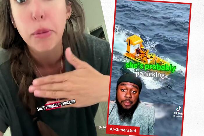 TikTok researchers and users say there is yet another type of deception to look out for on the hit video app: deepfake videos that copy the exact words of a real creator but in a different voice. In this case, the screenshot on the left is from the original TikTok video; on the right is a copy using an apparently AI-generated persona.