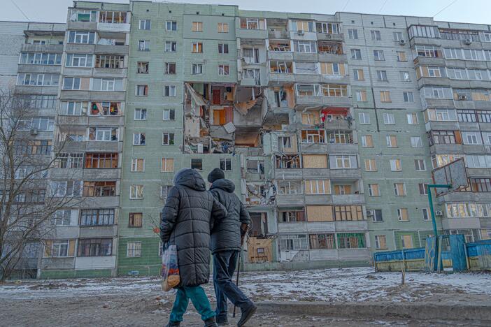An apartment building in the city of Sumy after Russia struck it with a Shahed drone early this year. "We need more air defense, we need more everything," said Anton Svachko, a member of Ukraine's parliament from the city.