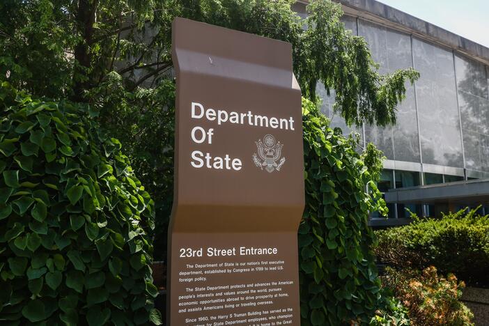 The U.S. Department of State sign in Washington, D.C.