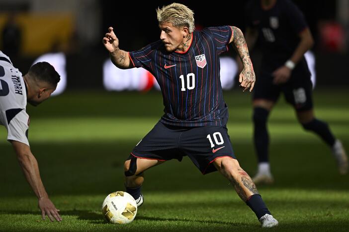 Diego Luna, #10, of the United States dribbles the ball in the first half of the Gold Cup 2025 Quarterfinals match against Costa Rica on June 29 in Minneapolis. Luna had a standout tournament and improved his chances to make the U.S. roster for next year's FIFA World Cup team.