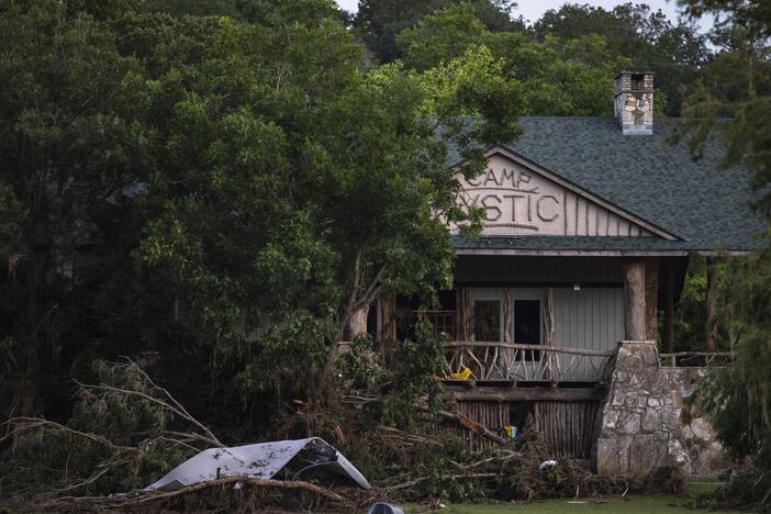 Debris at Camp Mystic in Hunt, Texas, Monday, July 7, 2025, after a flash flood swept through the area.