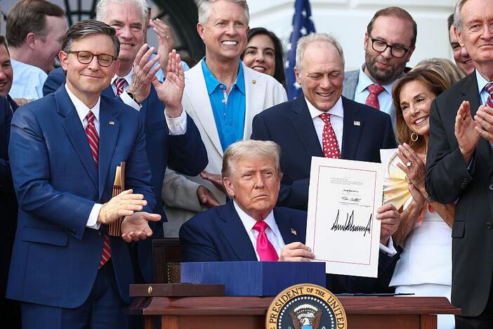 U.S. President Donald Trump, joined by Republican lawmakers, signs the One, Big Beautiful Bill Act into law on July 04, 2025 in Washington, DC. The law includes cuts to funding for Medicaid, food assistance and other social safety net programs.