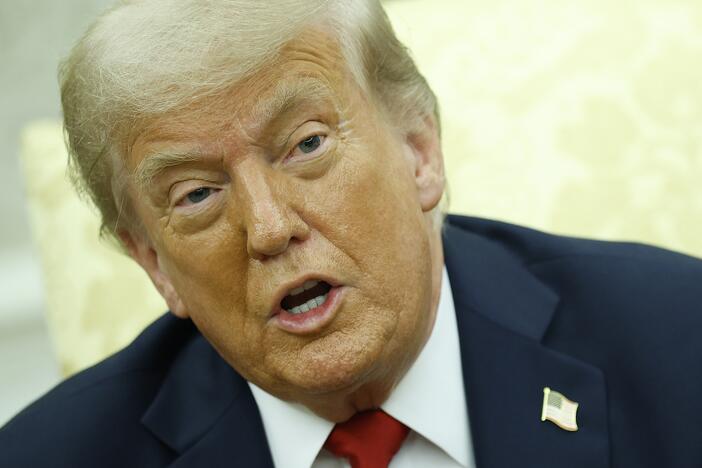 U.S. President Donald Trump delivers remarks during a meeting with NATO Secretary General Mark Rutte in the Oval Office at the White House on July 14 in Washington, DC.