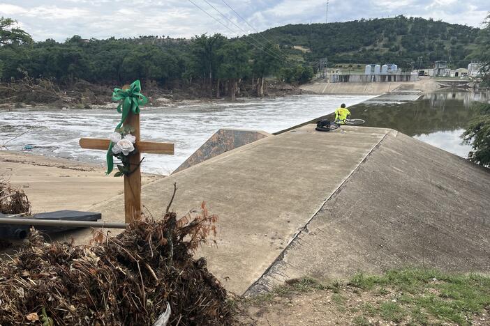 The dam on the Guadalupe River that forms Nimitz Lake, the city of Kerrville's primary water reservoir. County commissioners say they have a plan to drain at least one of the artificial reservoirs along the river, to facilitate the search for human remains and hazardous debris following the flash flood of July 4.