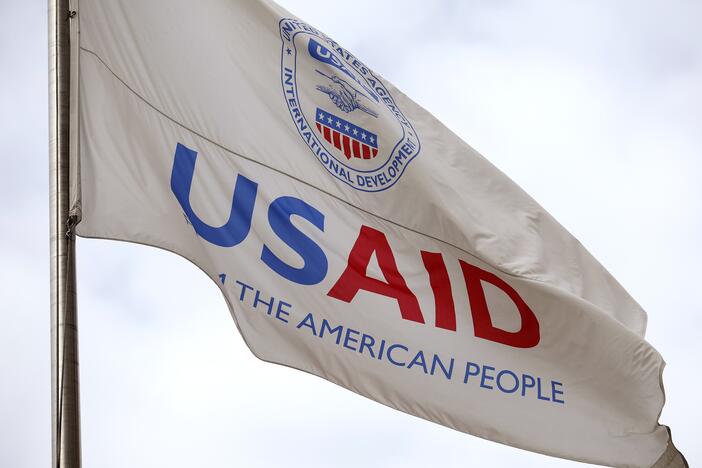 A flag outside the U.S. Agency for International Development (USAID) headquarters in Washington, D.C. on Feb. 3. The agency was shut down on July 1; remaining programs have been transferred to the State Department.