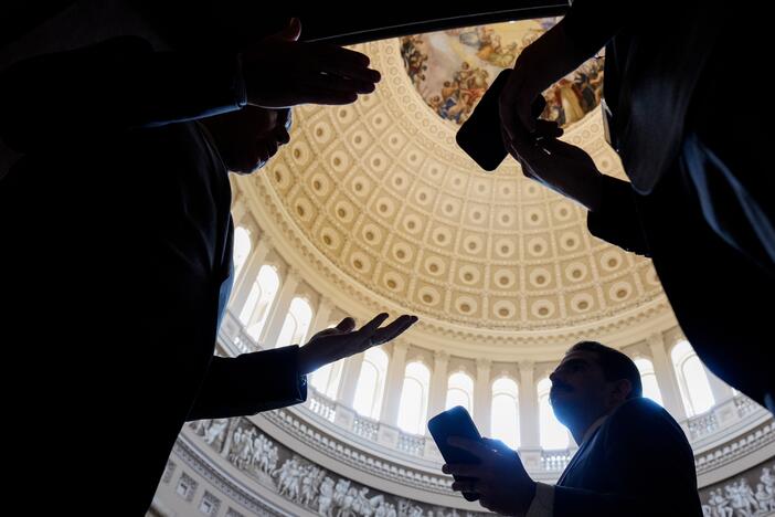Sen. Thom Tillis, R-N.C., speaks to a reporter before a weekly Republican policy luncheon at the U.S. Capitol on June 3 in Washington, D.C. Tillis announced he would not run for reelection in 2026 after voting against President Trump's signature legislation.