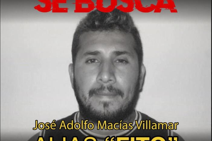 This wanted poster posted on X by Ecuador's Ministry of Interior, Jan. 9, 2024, shows Adolfo Macías, alias Fito, the leader of Los Choneros gang.