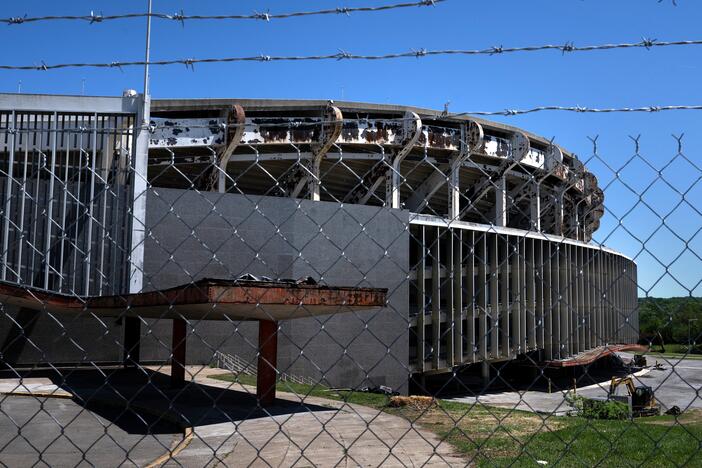 A view of the Robert F. Kennedy (RFK) Stadium, defunct and currently under demolition, in Washington, D.C., on April 28, 2025. President Trump is threatening to intervene in a deal for a new stadium.