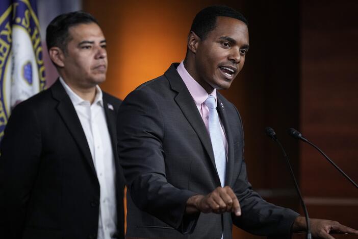 Rep. Ritchie Torres (right), D-N.Y., speaks during a news conference on Capitol Hill July 17, 2023 in Washington, D.C.
