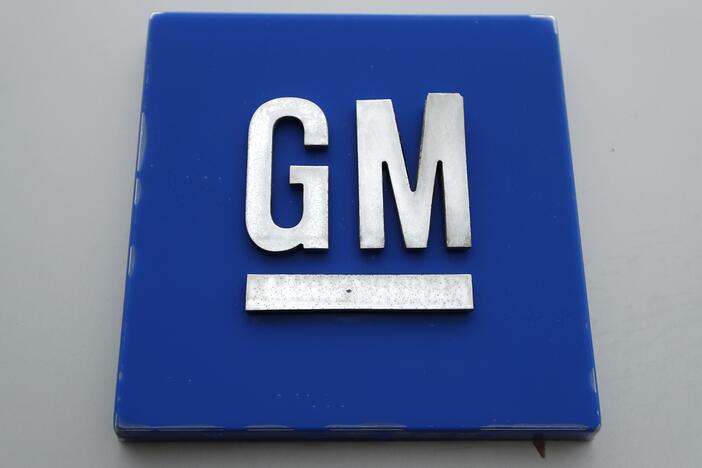 A General Motors logo is seen at the General Motors Detroit-Hamtramck Assembly plant in Hamtramck, Mich. on Jan. 27, 2020.