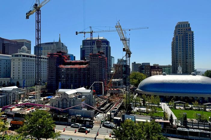 Temple Square in Salt Lake City, Utah, under renovation.  Utah is among a growing number of states pressing cities to build more affordable housing.