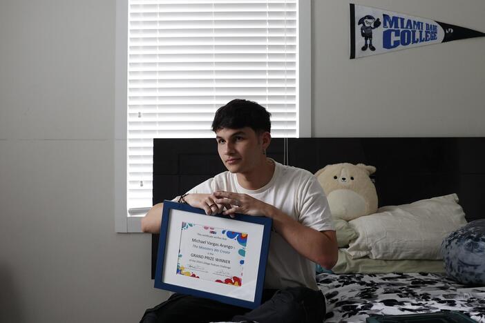 Michael Vargas in his room on April 3, 2024, in Miami.