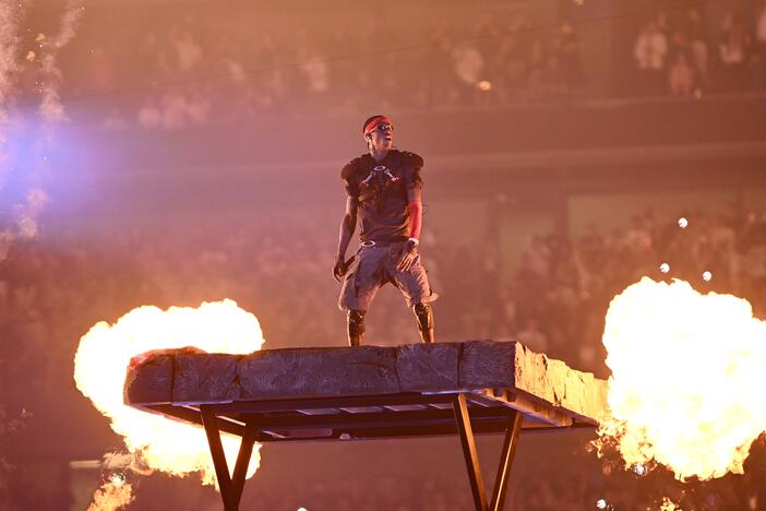 Travis Scott, seen here performing at Tottenham Hotspur Stadium on July 11, 2024, in London, England, hit No. 1 on <em>Billboard</em>'s album chart with his album <em>JACKBOYS 2.</em>