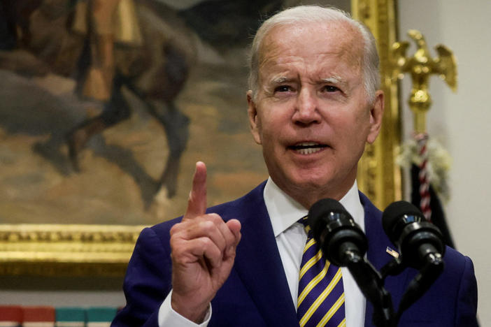 U.S. President Joe Biden speaks about administration plans to forgive federal student loan debt during remarks in the Roosevelt Room at the White House in Washington, U.S., August 24, 2022. REUTERS/Leah Millis