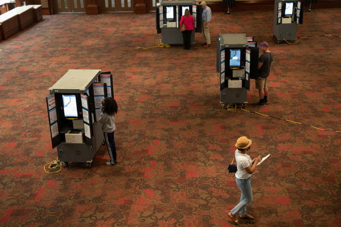 Voters cast their ballots at Peachtree Road United Methodist Church during the Georgia Primary Election Day in Atlanta, Georgia, U.S. May 24, 2022. REUTERS/Alyssa Pointer