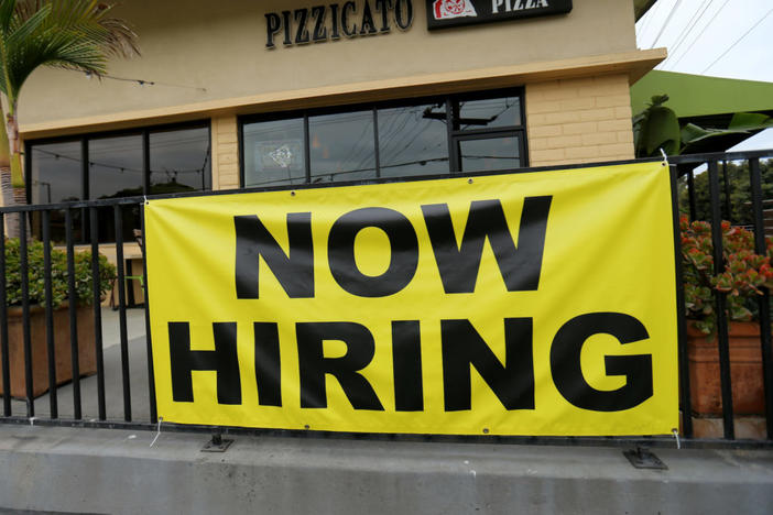 A local pizza restaurant advertises for workers in Encinitas, California, U.S., September 13, 2016. REUTERS/Mike Blake