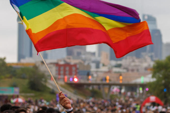 Attendees watch the LA Pride in the Park concert at Los Angeles State Historic Park in Los Angeles, California, U.S. June 10, 2023. REUTERS/Mike Blake