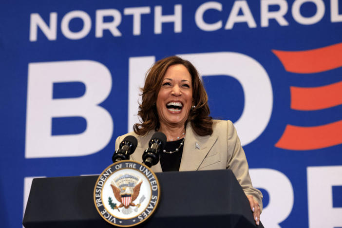 U.S. Vice President Kamala Harris campaigns at Westover High School in Fayetteville, North Carolina, U.S., July 18, 2024. REUTERS/Kevin Mohatt