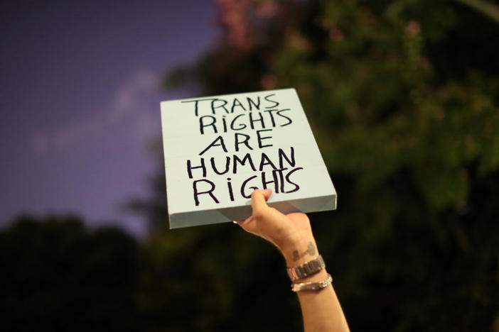 People rally to protest the Trump administration's reported transgender proposal to narrow the definition of gender to male or female at birth, in Los Angeles, California, United States, October 22, 2018. Photo by Lucy Nicholson/REUTERS