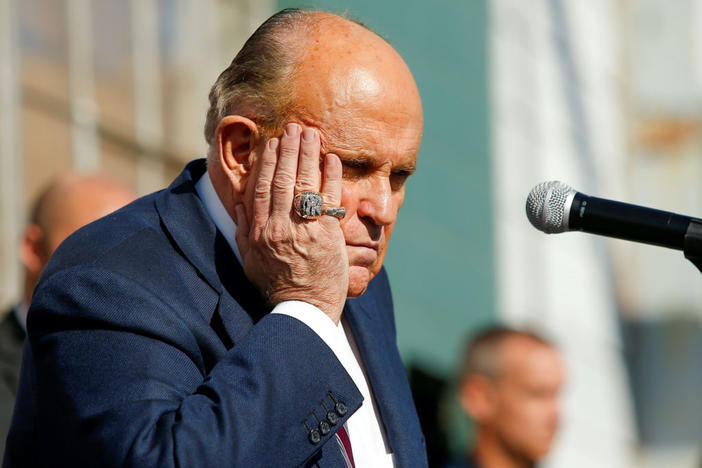 Former New York City Mayor Rudy Giuliani, personal attorney to U.S. President Donald Trump, gestures after media announced that Democratic U.S. presidential nominee Joe Biden has won the 2020 U.S. presidential election, in, Philadelphia, Pennsylvania, U.S., November 7, 2020. Photo by Eduardo Munoz/REUTERS