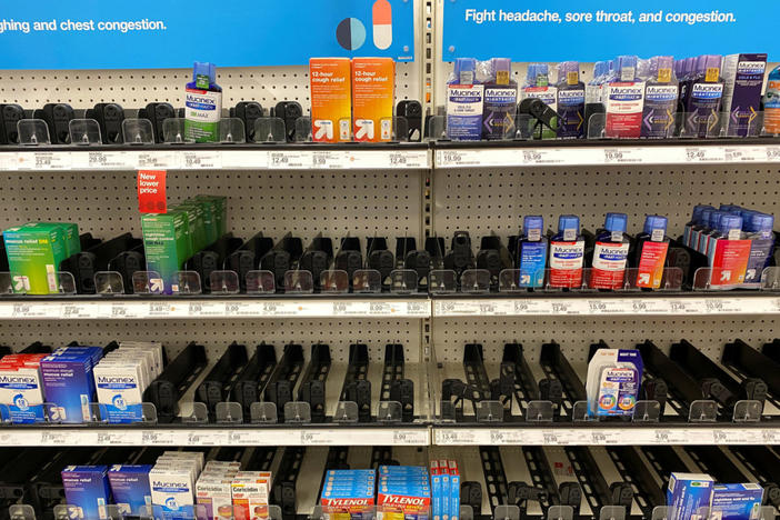 Empty cold and flu medicine shelves are shown at a Target store in Encinitas, California, U.S.,  March 2, 2020.      REUTERS/Mike Blake