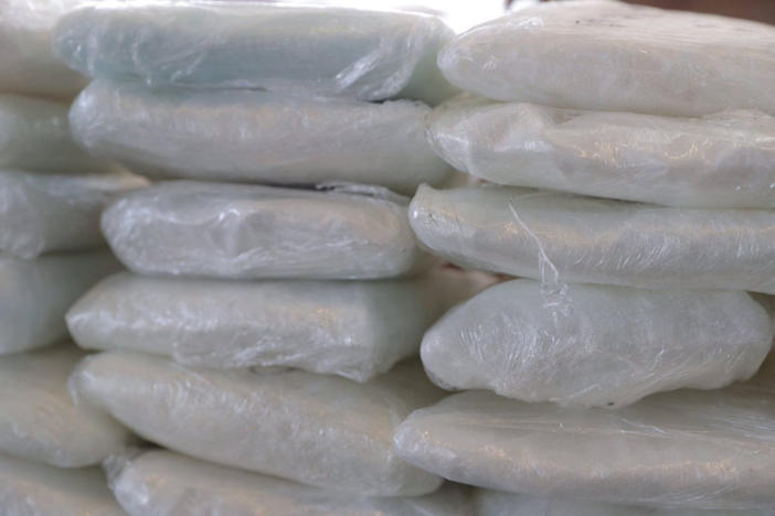 Packets of fentanyl mostly in powder form and methamphetamine, which U.S. Customs and Border Protection say they seized from a truck crossing into Arizona from Mexico, is on display during a news conference at the Port of Nogales, Arizona, U.S., January 31, 2019. Courtesy U.S. Customs and Border Protection/Handout via REUTERS