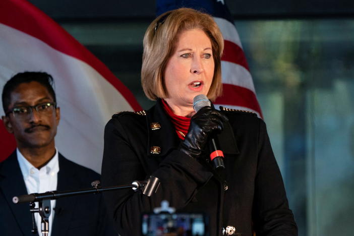 Attorney Sidney Powell speaks at a press conference on election results in Alpharetta, Georgia, U.S., December 2, 2020. REUTERS/Elijah Nouvelage