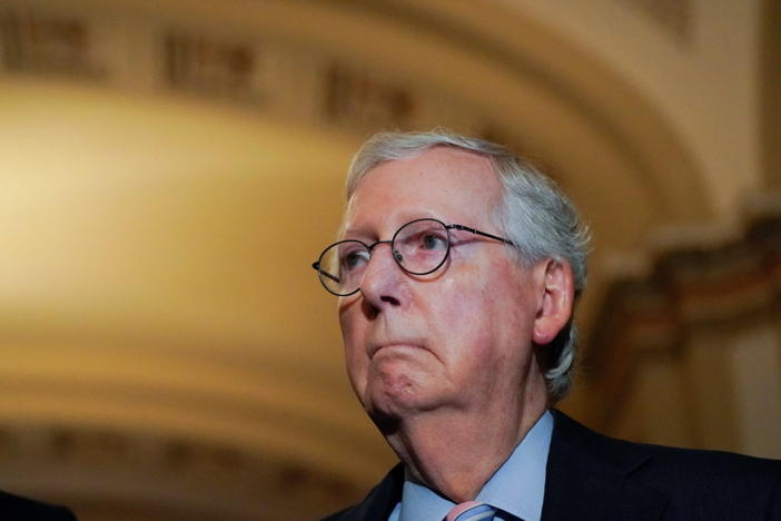 U.S. Mitch McConnell looks on following the weekly Senate lunch at the U.S. Capitol in Washington, U.S., July 13, 2021. Photo by Elizabeth Frantz/REUTERS