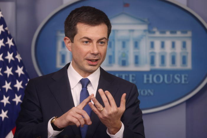 U.S. Secretary of Transportation Pete Buttigieg speaks to the news media during a press briefing at the White House in Washington, U.S., November 8, 2021. Photo by Leah Millis/REUTERS