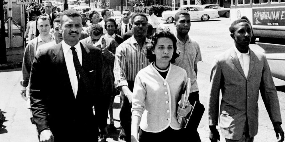 C.T. Vivian marches down the street in Nashville in 1960. 