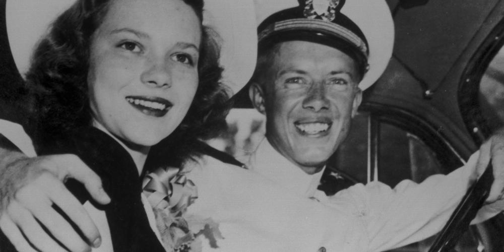 This photo was taken on July 7, 1946, when Rosalynn Smith and Jimmy Carter were married in Plains, Georgia.