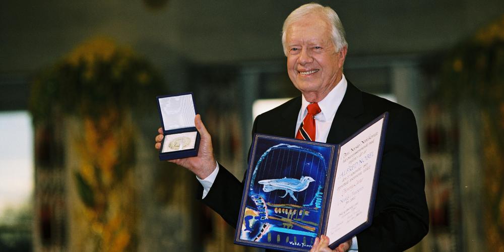 In 2002, Jimmy Carter was awarded the Nobel Peace Prize