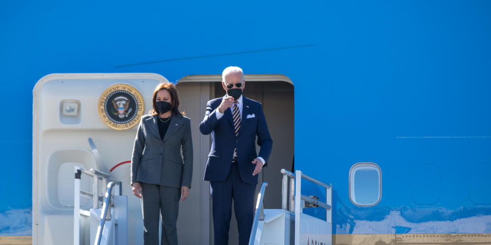 President Joe Biden and Vice President Kamala Harris land at Atlanta Hartsfield-Jackson International Airport