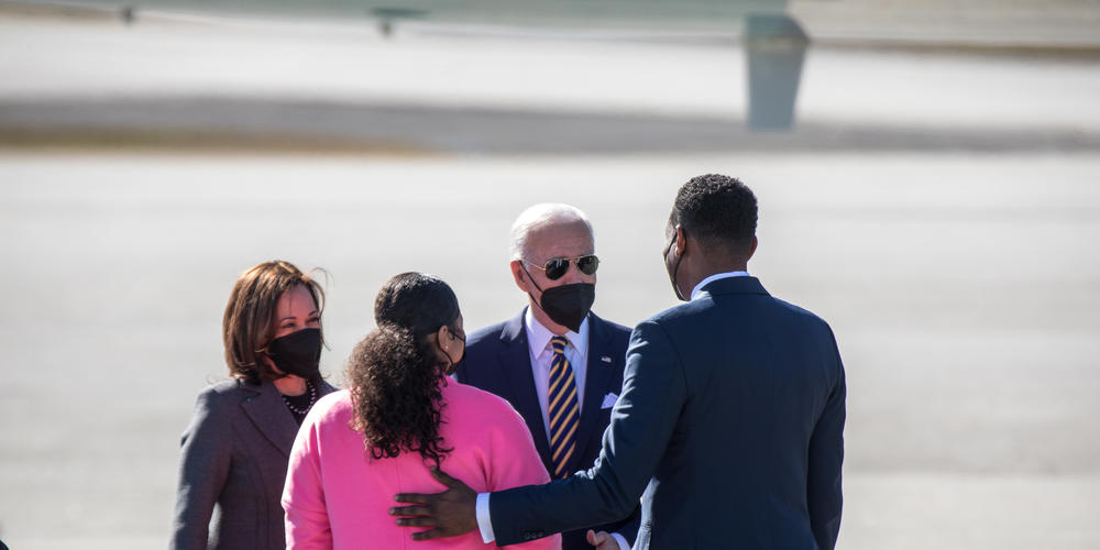 Atlanta Mayor Andre Dickens introduces his 17-year-old daughter Bailey Dickens to President Joe Biden and Vice President Kamala Harris 
