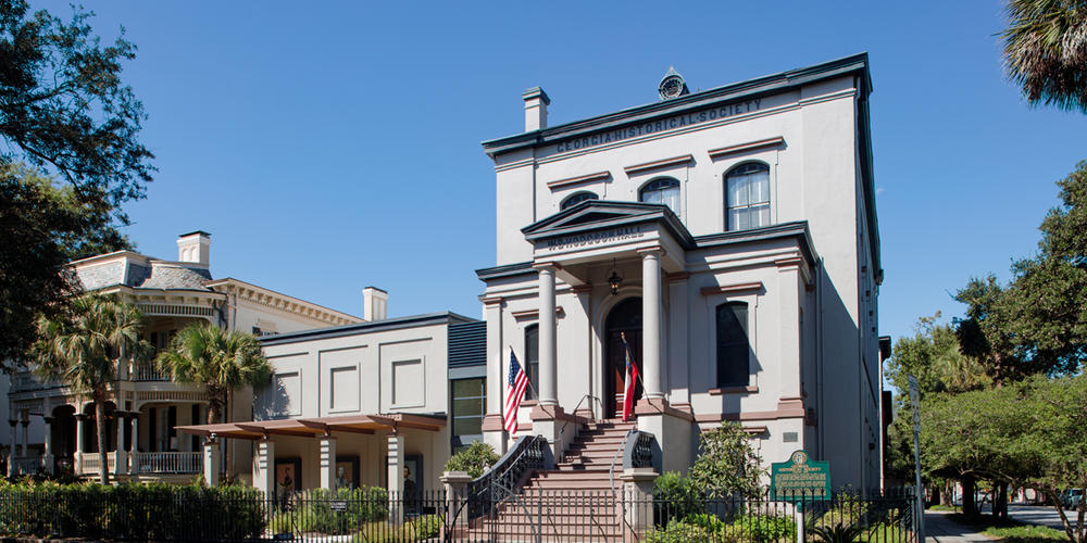 Exterior of Hodgson Hall and the Georgia Historical Society campus in Savannah, after its new renovation and expansion