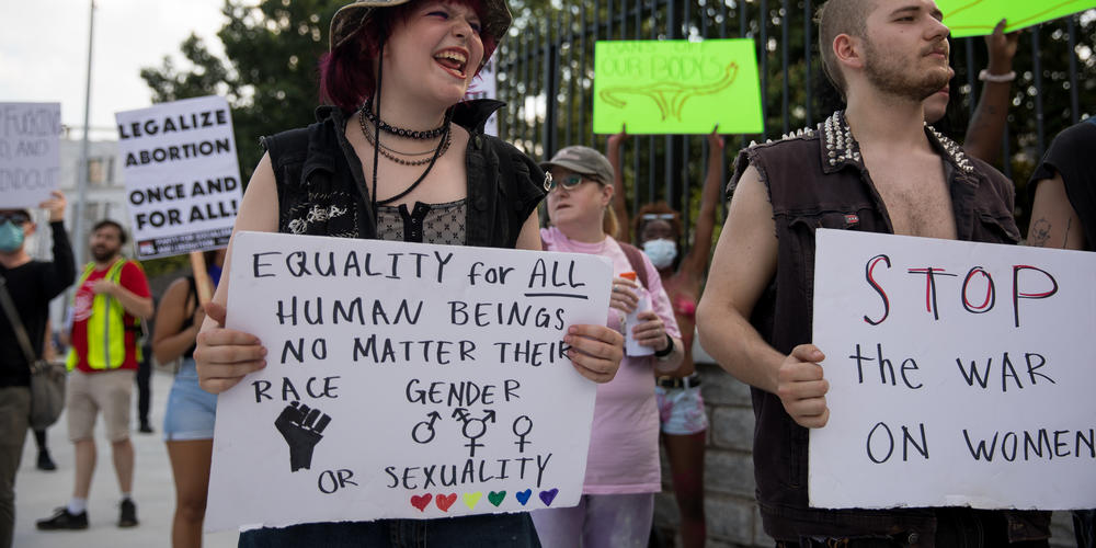 Hundreds gather in front of the Georgia State Capitol in Atlanta on June 24 to protest the Supreme Court decision to overturn Roe v Wade and leave abortion access up to states.