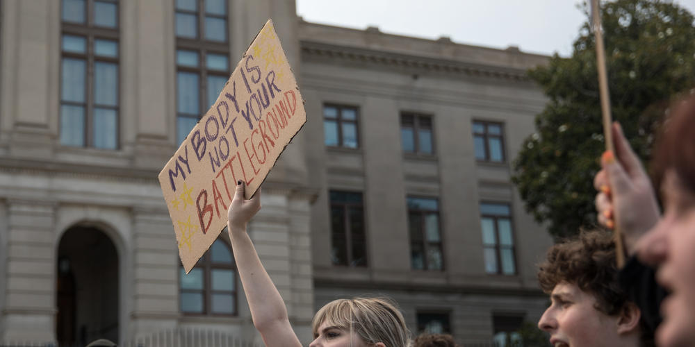 Hundreds gather in front of the Georgia State Capitol in Atlanta on June 24 to protest the Supreme Court decision to overturn Roe v Wade and leave abortion access up to states.