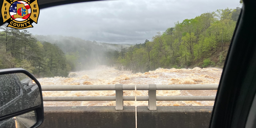 Water rushes through High Falls State Park in Monroe County after severe storms brought rain and flooding  March 27, 2023