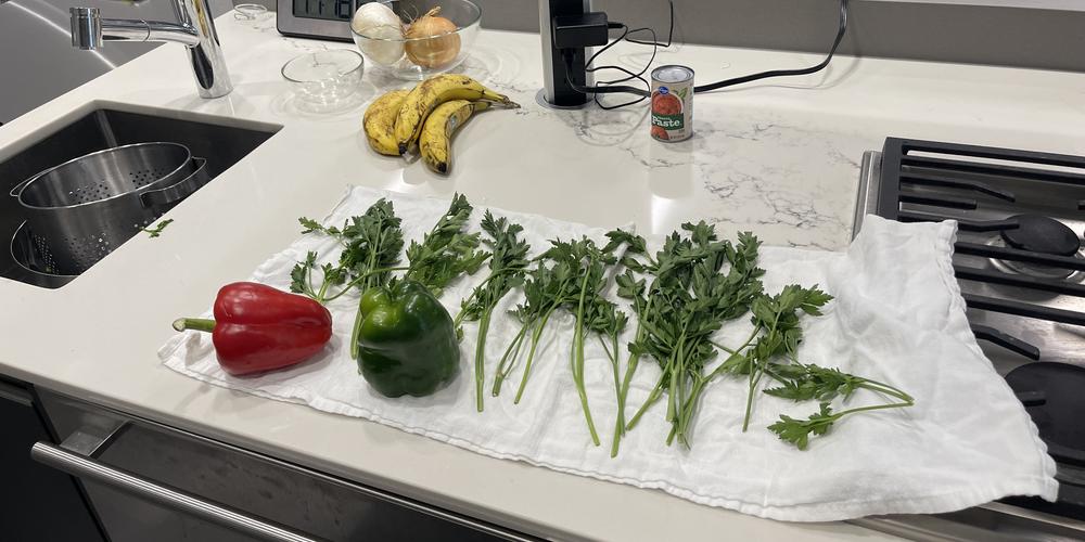 Ingredients are laid out on the counter in the Atlanta Community Food Bank's Learning Kitchen.