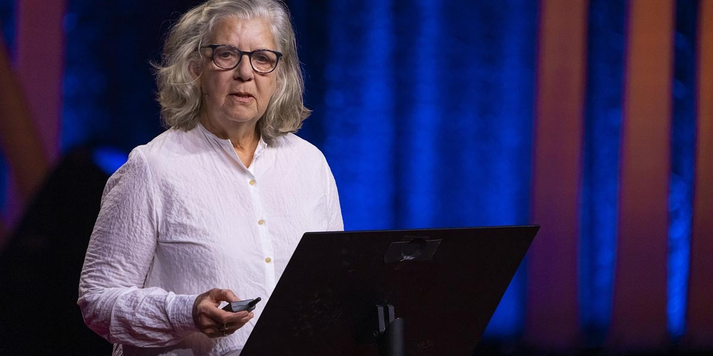 Artist and author Maira Kalman speaks at TEDWomen on Oct. 13, 2023 in Atlanta.