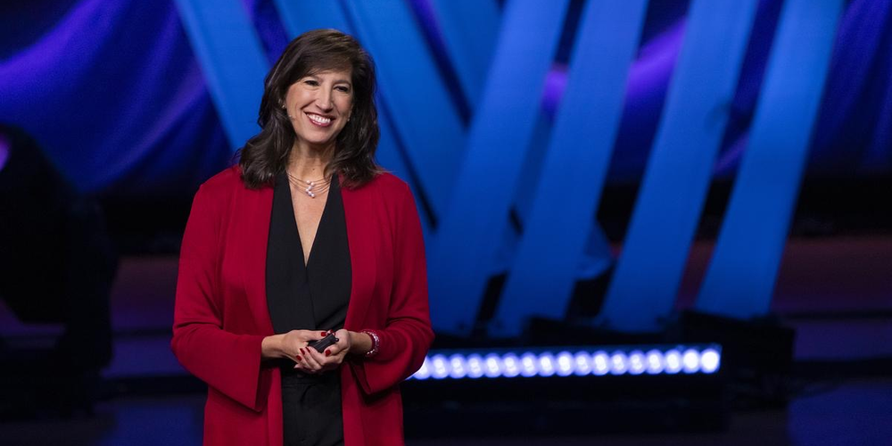 Carter Center CEO Paige Alexander speaks at TEDWomen on Oct. 12, 2023 in Atlanta.